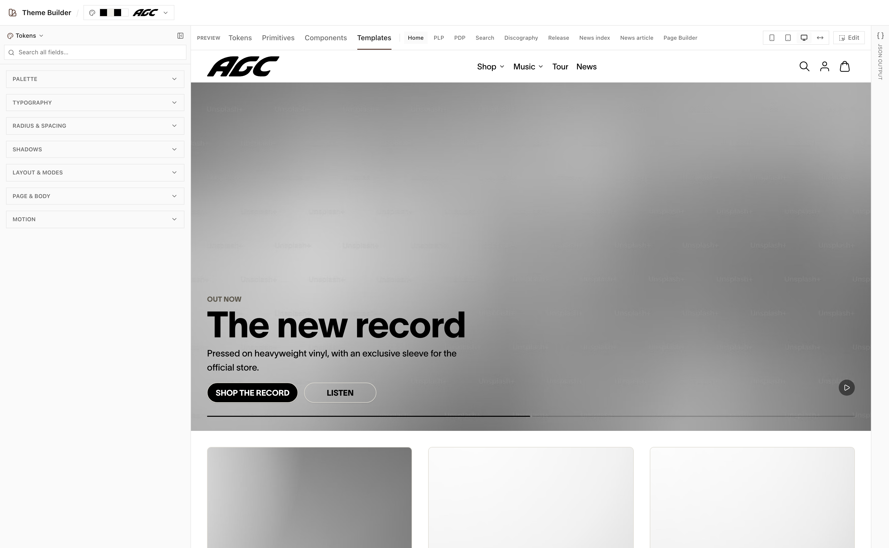 Templates: home - the production home route, rendered under the current theme