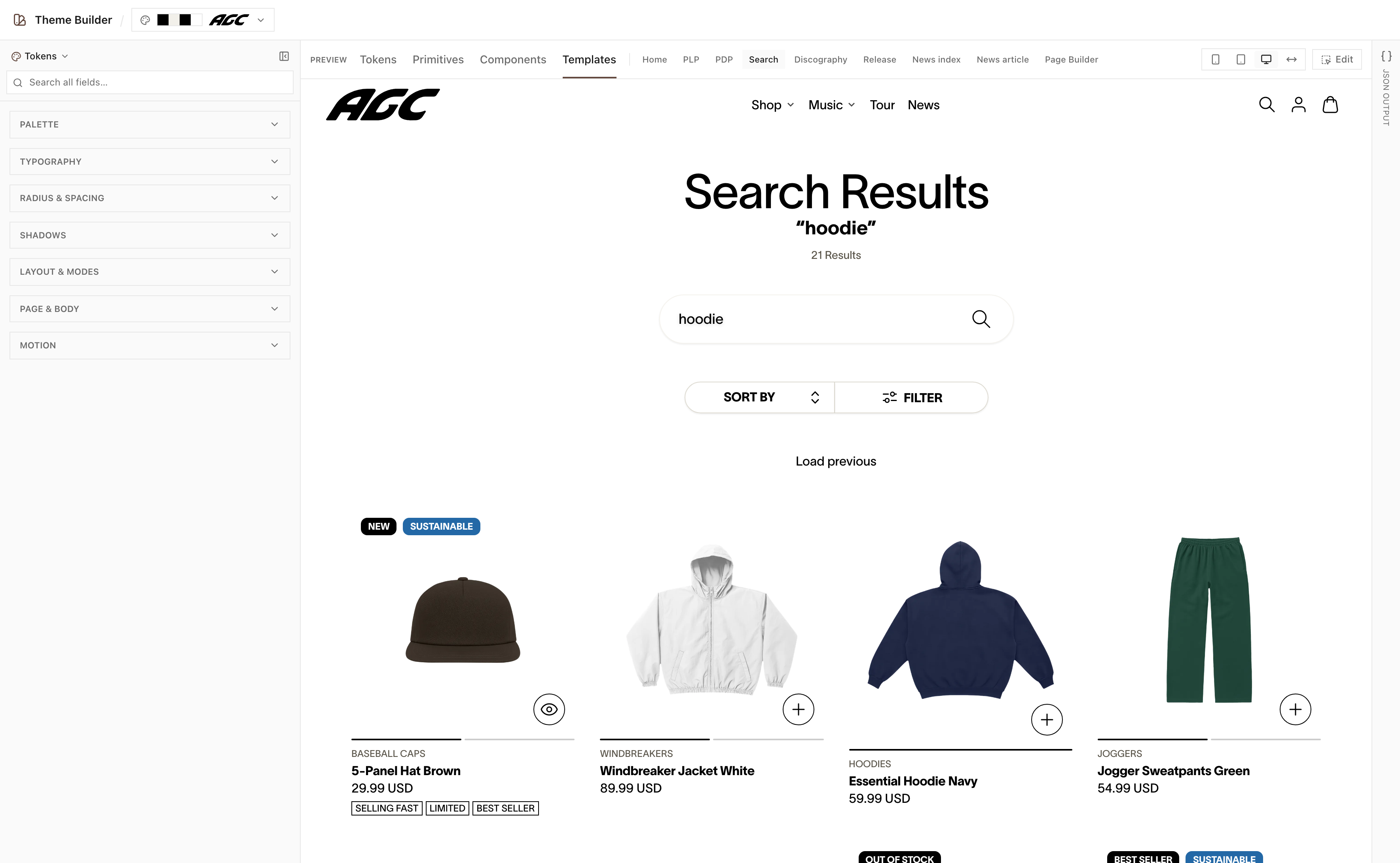 Templates: search - results, sorting and filtering, driven by the same theme